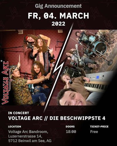 Flyer des Auftritts vom 04.03 von Voltage Arc und den Beschwippsten Vier